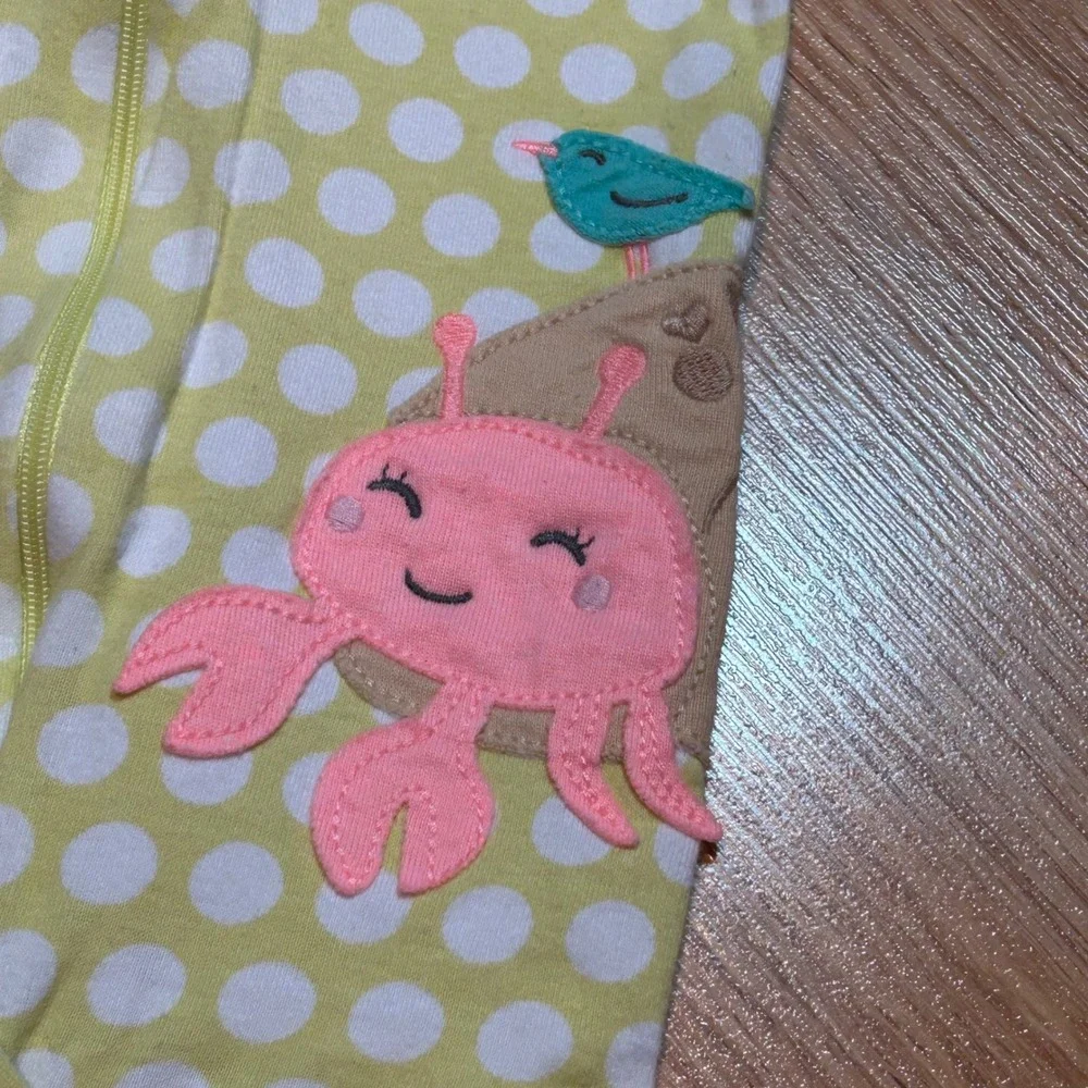 Carters Toddler Girl‎ 3T Yellow Polka Dot Crab Bird One Piece Pajamas Sleeper